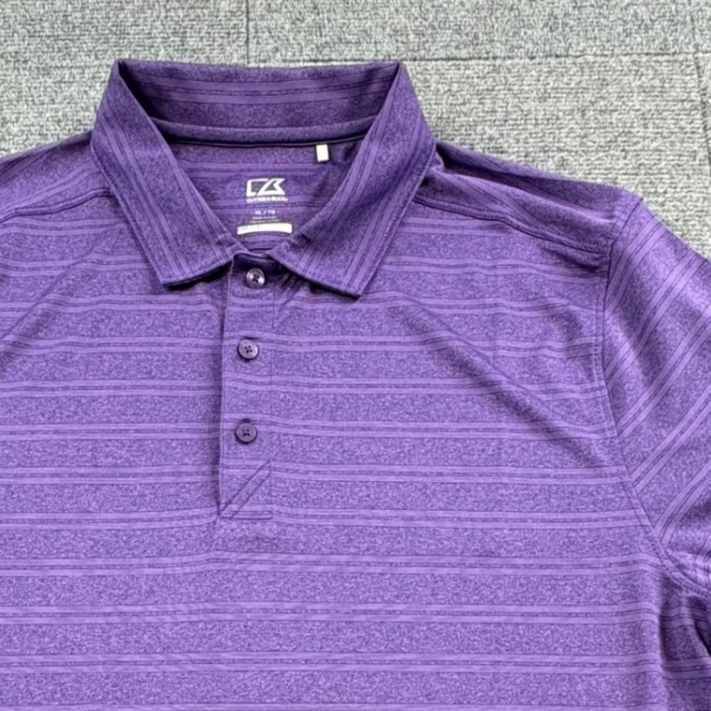 Cutter & Buck DryTec Purple Striped Golf Polo Shirt Mens XL Short Sleeve